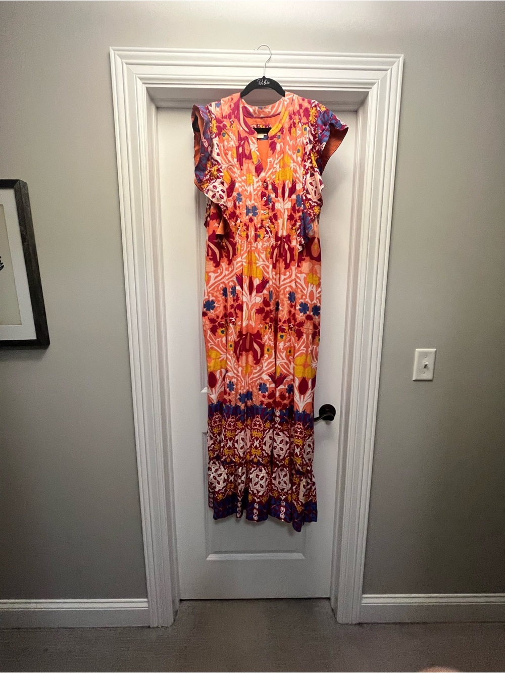 Anthropologie Coral Multicolor Floral Maxi Dress